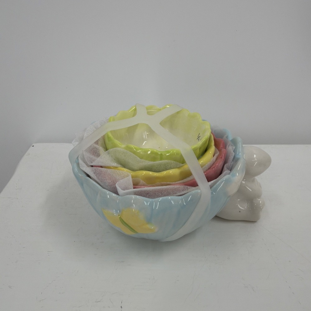 Ceramic Measuring Cups Nesting‎ Set Pastel Bunny Floral Easter Cottagecore